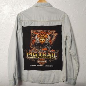 Harley Davidson upcycled pearl snap denim